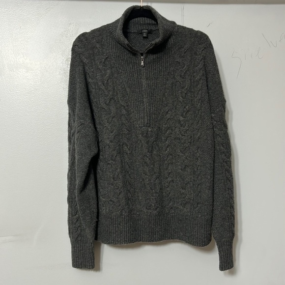 J Crew Charcoal Alpaca Wool Blend Cable Knit Ball Detail Sweater XL - Picture 1 of 5